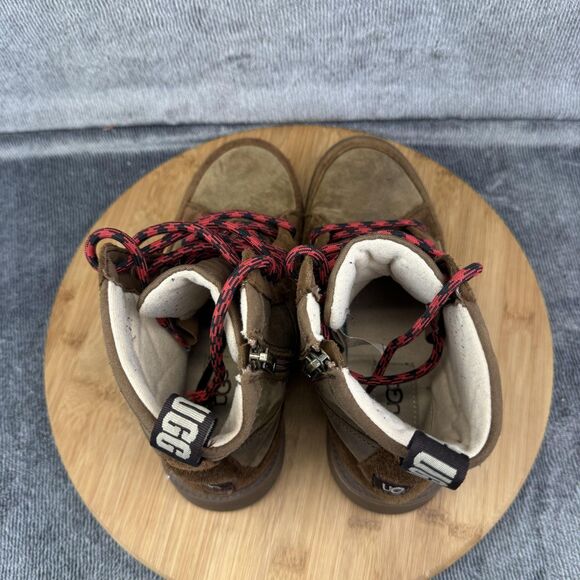 UGG Boots Youth Size 4 Brown Leather Suede Lace Up Side Zip Shearling Lined - Picture 5 of 11